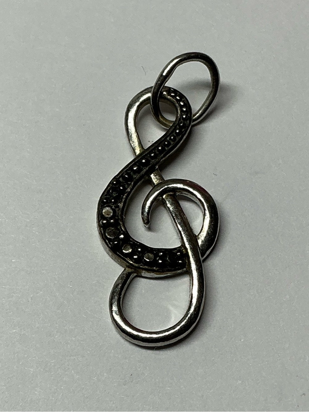 FAS Sterling Silver Treble Clef Music Pendant - Black Accents